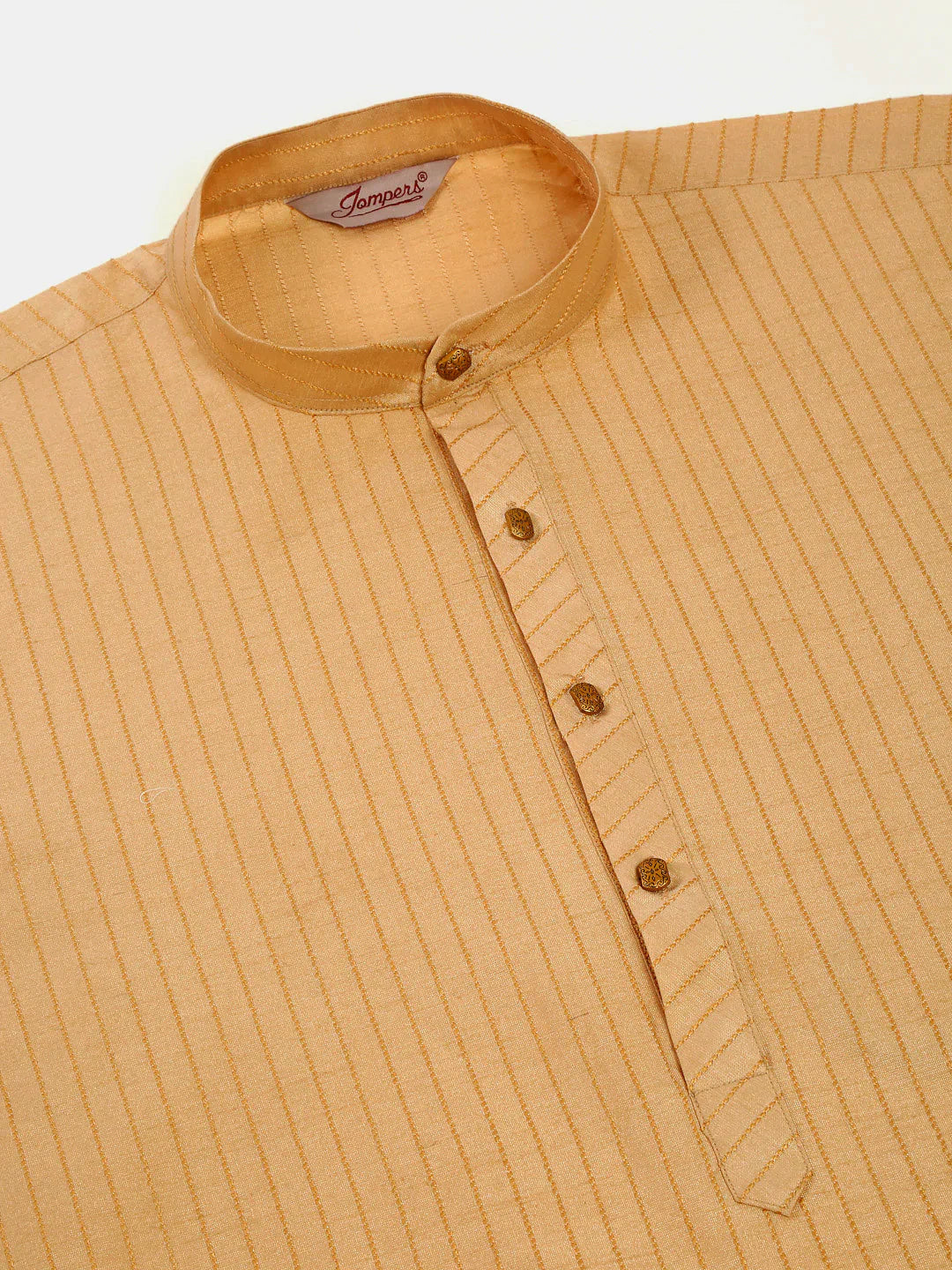 Jompers Men's Beige Striped Pleated Chikankari Kurta Only - Distacart