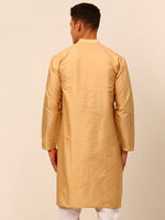 Thumbnail for Jompers Men's Beige Striped Pleated Chikankari Kurta Only - Distacart