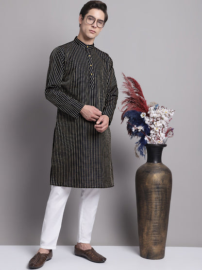 Jompers Men's Black Embroidered Design Kurta with Pyjamas - Distacart