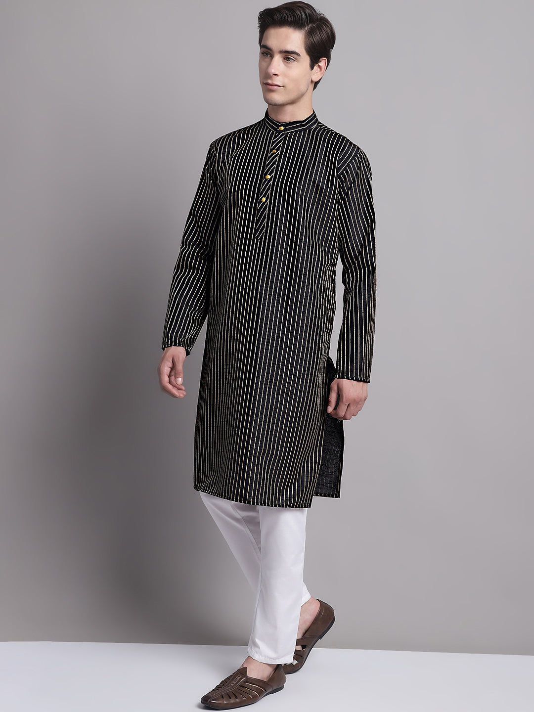 Jompers Men's Black Embroidered Design Kurta with Pyjamas - Distacart