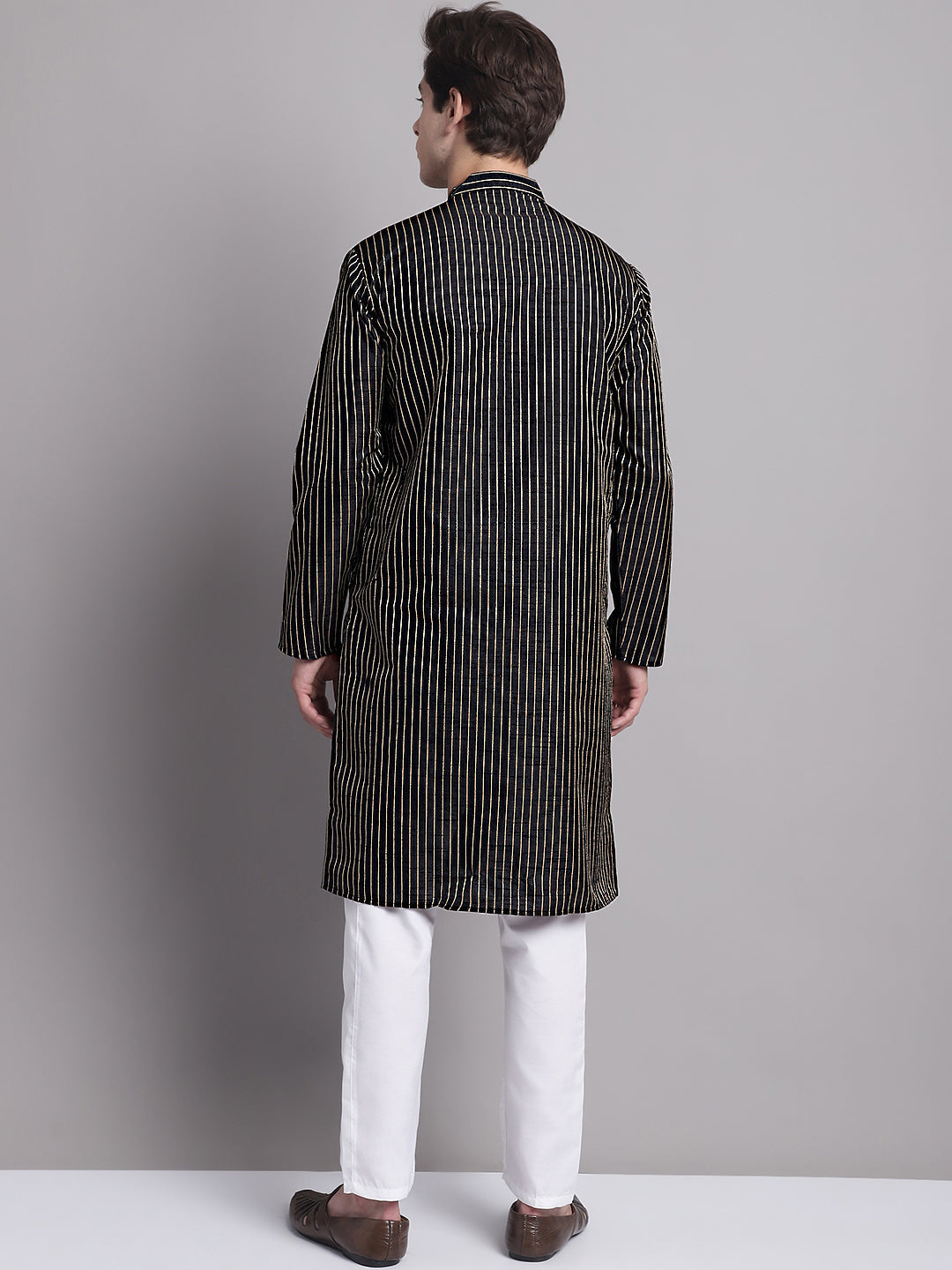Jompers Men's Black Embroidered Design Kurta with Pyjamas - Distacart