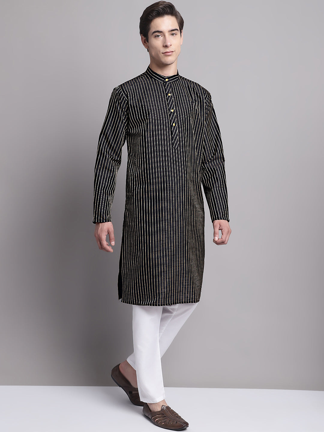 Jompers Men's Black Embroidered Design Kurta with Pyjamas - Distacart