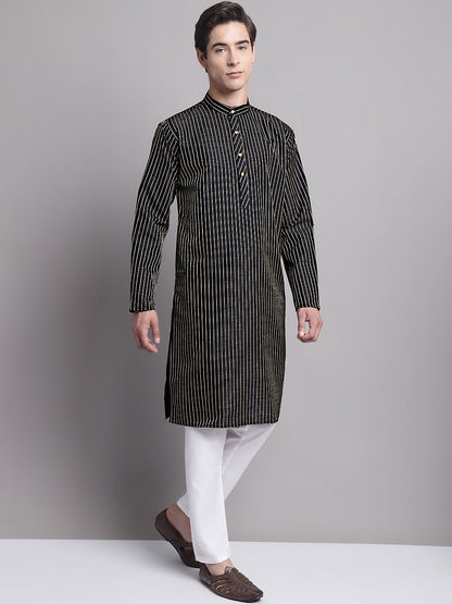 Jompers Men's Black Embroidered Design Kurta with Pyjamas - Distacart