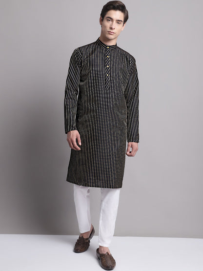 Jompers Men's Black Embroidered Design Kurta with Pyjamas - Distacart