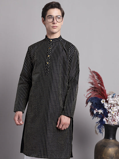 Jompers Men's Black Embroidered Design Kurta with Pyjamas - Distacart