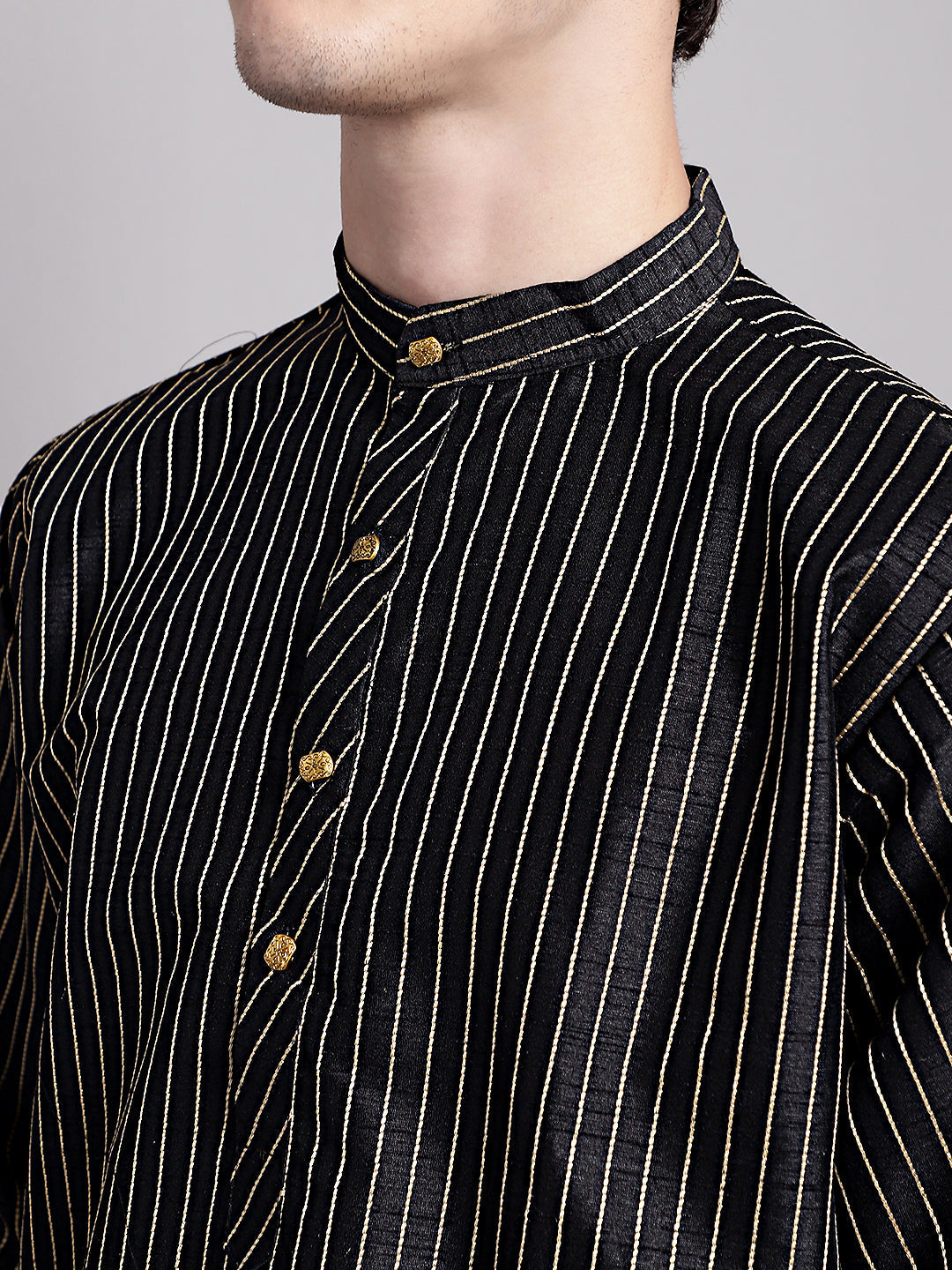 Jompers Men's Black Embroidered Design Kurta with Pyjamas - Distacart