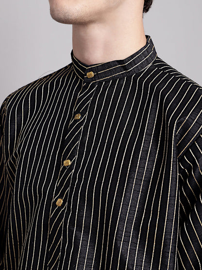 Jompers Men's Black Embroidered Design Kurta with Pyjamas - Distacart