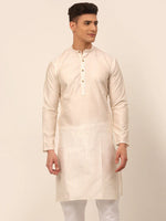Thumbnail for Jompers Men's Cream Striped Pleated Chikankari Kurta Only - Distacart