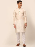 Thumbnail for Jompers Men's Cream Striped Pleated Chikankari Kurta pyjama Set - Distacart