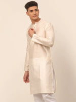 Thumbnail for Jompers Men's Cream Striped Pleated Chikankari Kurta Only - Distacart