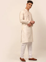 Thumbnail for Jompers Men's Cream Striped Pleated Chikankari Kurta pyjama Set - Distacart