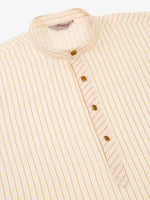 Thumbnail for Jompers Men's Cream Striped Pleated Chikankari Kurta pyjama Set - Distacart