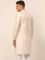 Thumbnail for Jompers Men's Cream Striped Pleated Chikankari Kurta Only - Distacart