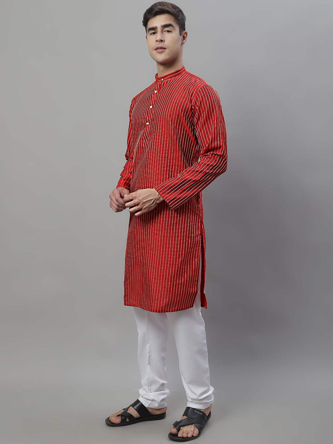 Jompers Men's Maroon Embroidered Kurta with Pyjamas - Distacart