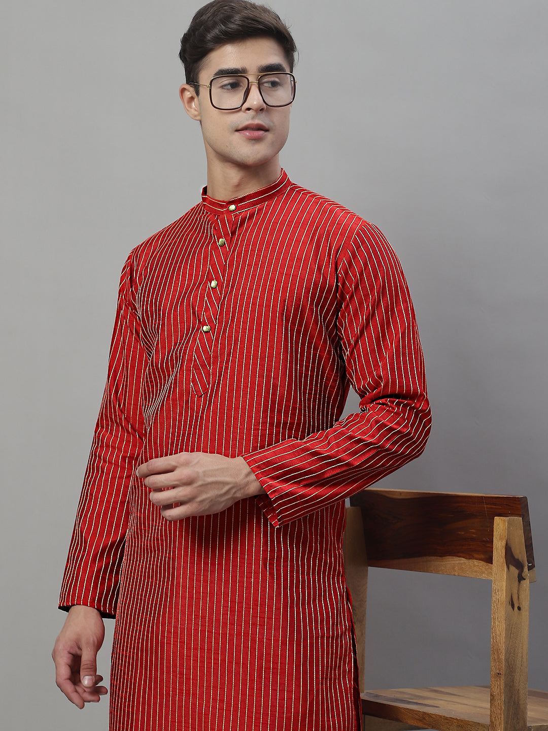 Jompers Men's Maroon Embroidered Kurta with Pyjamas - Distacart