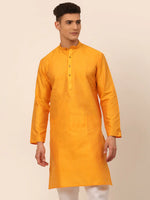 Thumbnail for Jompers Men's Mustard Striped Pleated Chikankari Kurta Only - Distacart