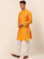 Thumbnail for Jompers Men's Mustard Striped Pleated Chikankari Kurta pyjama Set - Distacart