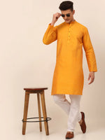 Thumbnail for Jompers Men's Mustard Striped Pleated Chikankari Kurta pyjama Set - Distacart