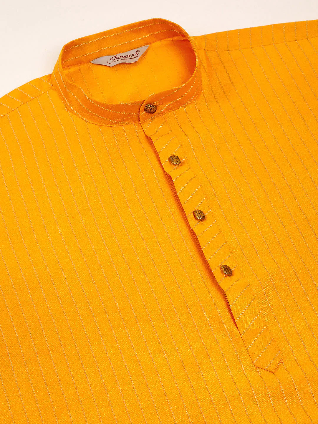 Jompers Men's Mustard Striped Pleated Chikankari Kurta pyjama Set - Distacart