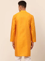 Thumbnail for Jompers Men's Mustard Striped Pleated Chikankari Kurta Only - Distacart