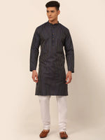 Thumbnail for Jompers Men's Navy Blue Striped Pleated Chikankari Kurta pyjama Set - Distacart