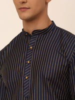 Thumbnail for Jompers Men's Navy Blue Striped Pleated Chikankari Kurta pyjama Set - Distacart