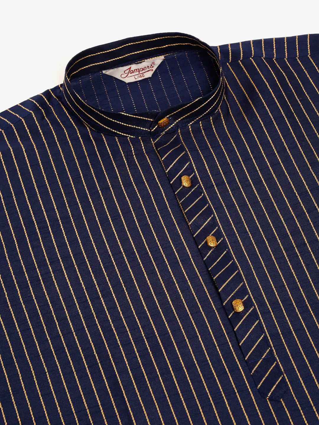 Jompers Men's Navy Blue Striped Pleated Chikankari Kurta pyjama Set - Distacart