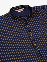 Thumbnail for Jompers Men's Navy Blue Striped Pleated Chikankari Kurta pyjama Set - Distacart