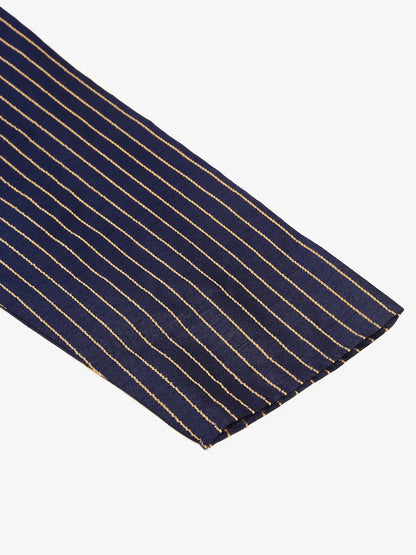 Jompers Men's Navy Blue Striped Pleated Chikankari Kurta Only - Distacart