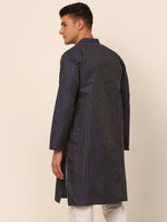 Thumbnail for Jompers Men's Navy Blue Striped Pleated Chikankari Kurta Only - Distacart