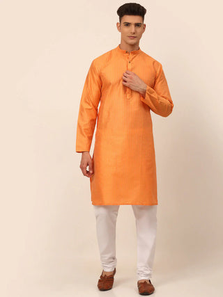 Jompers Men's Peach Striped Pleated Chikankari Kurta pyjama Set - Distacart