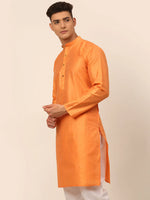 Thumbnail for Jompers Men's Peach Striped Pleated Chikankari Kurta Only - Distacart