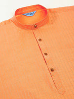 Thumbnail for Jompers Men's Peach Striped Pleated Chikankari Kurta pyjama Set - Distacart