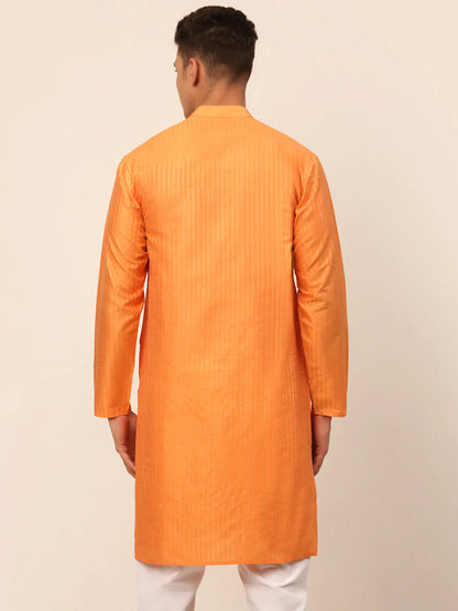 Jompers Men's Peach Striped Pleated Chikankari Kurta Only - Distacart