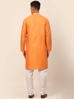 Thumbnail for Jompers Men's Peach Striped Pleated Chikankari Kurta pyjama Set - Distacart