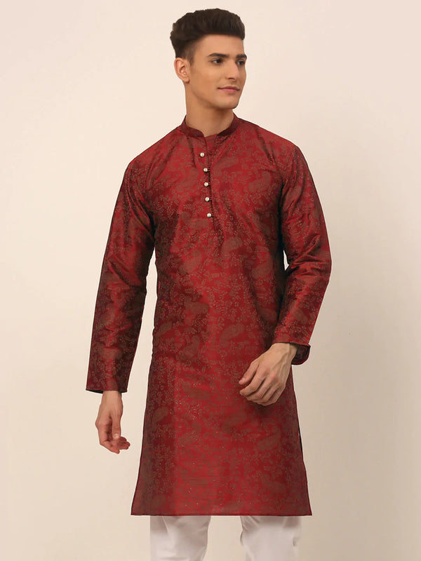 Jompers Men's Maroon Paisley Printed Kurta Only - Distacart