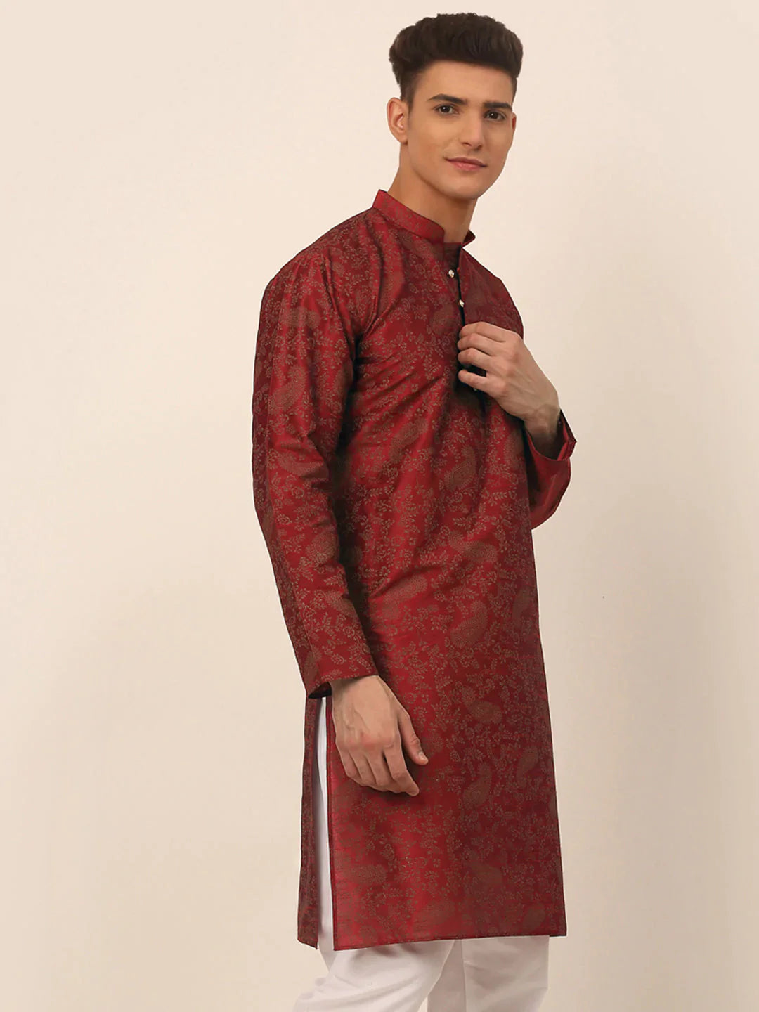 Jompers Men's Maroon Paisley Printed Kurta Only - Distacart