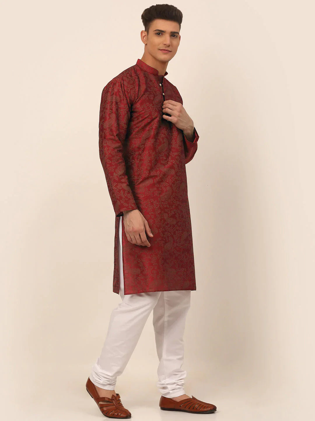 Jompers Men's Maroon Paisley Printed Kurta with Pyjama - Distacart