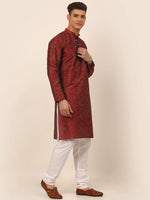 Thumbnail for Jompers Men's Maroon Paisley Printed Kurta with Pyjama - Distacart