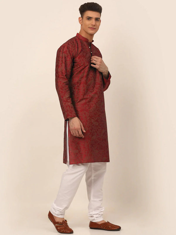Jompers Men's Maroon Paisley Printed Kurta with Pyjama - Distacart