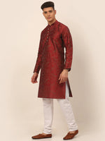 Thumbnail for Jompers Men's Maroon Paisley Printed Kurta with Pyjama - Distacart