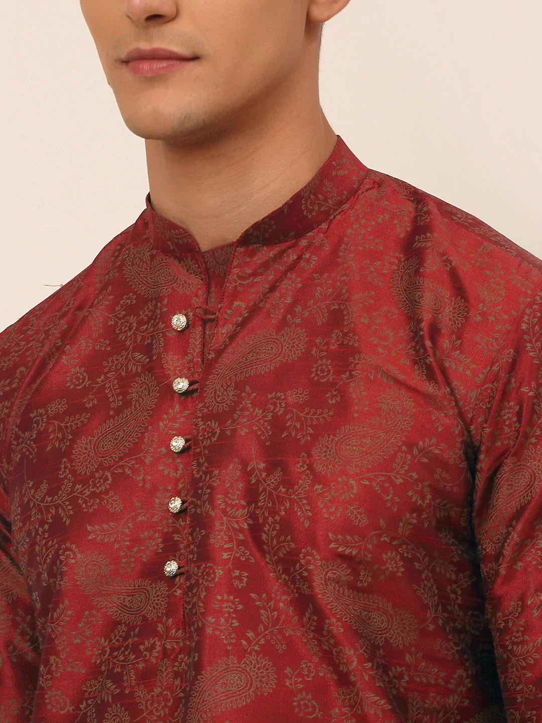 Jompers Men's Maroon Paisley Printed Kurta with Pyjama - Distacart