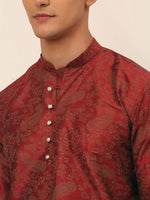 Thumbnail for Jompers Men's Maroon Paisley Printed Kurta with Pyjama - Distacart