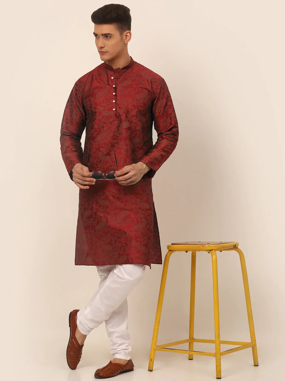 Jompers Men's Maroon Paisley Printed Kurta Only - Distacart
