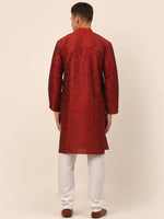 Thumbnail for Jompers Men's Maroon Paisley Printed Kurta with Pyjama - Distacart