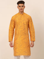 Thumbnail for Jompers Men's Mustard Paisley Printed Kurta Only - Distacart