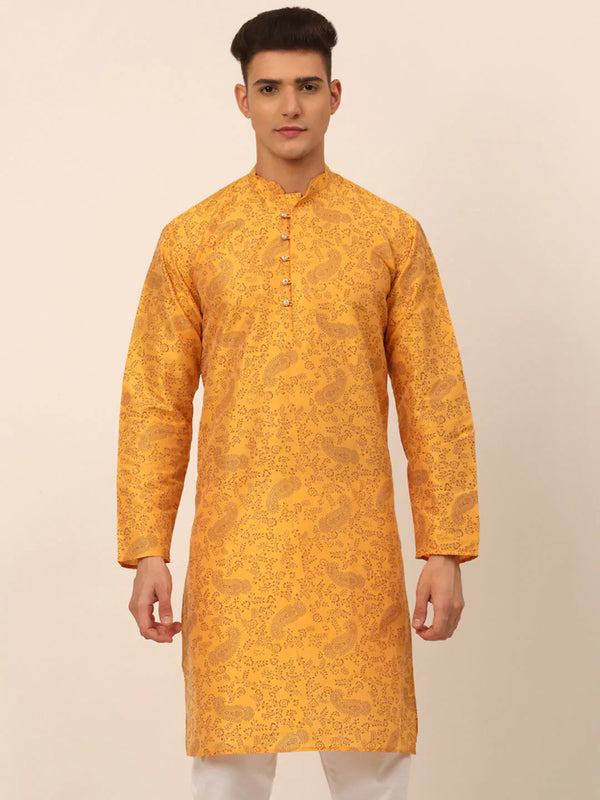 Jompers Men's Mustard Paisley Printed Kurta Only - Distacart