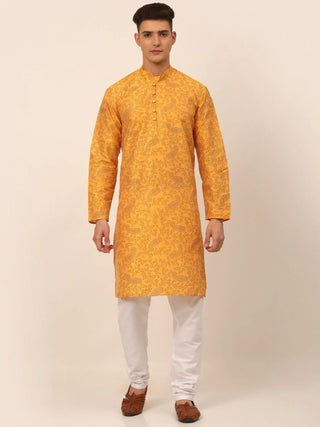Jompers Men's Mustard Paisley Printed Kurta with Pyjama - Distacart