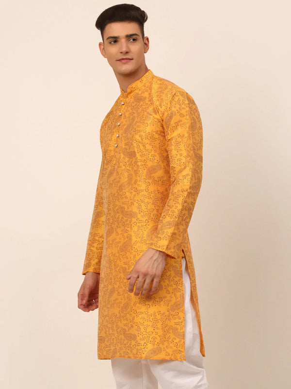 Jompers Men's Mustard Paisley Printed Kurta Only - Distacart
