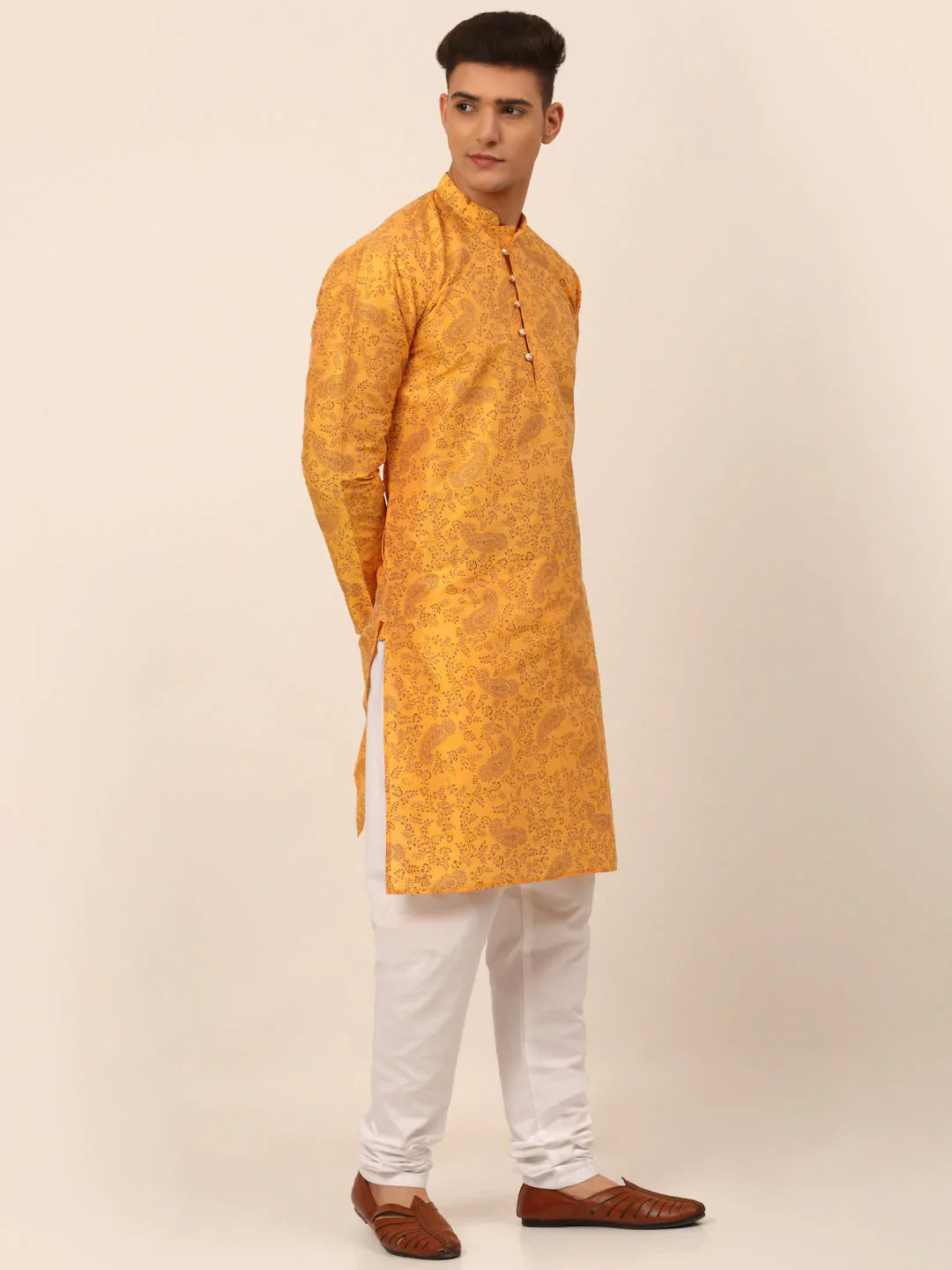 Jompers Men's Mustard Paisley Printed Kurta Only - Distacart